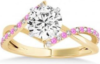 Allurez Diamond & Pink Sapphire Bypass Semi-Mount Ring in 14k Yellow Gold (0.14ct)