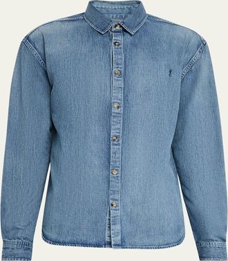 Saint Laurent Mens Cassandra Denim Button-Down Shirt