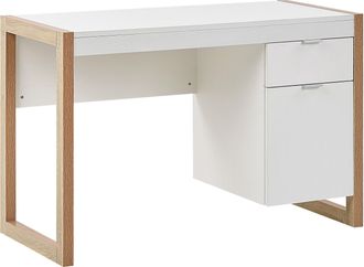 Beliani Escritorio Para El Hogar Madera Blanca 110 X 50 Cm Caj&oacute;n De Almacenamiento Madera Clara Dise&ntilde;o Minimalista Johnson