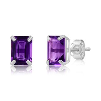 MAX + STONE 14k White Gold Solitaire Emerald-Cut Gemstone Stud Earrings (7x5mm)