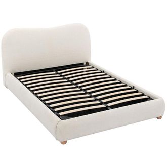 Vente-Unique Letto con contenitore 160 x 200 cm Tessuto bouclette Bianco - VANARI