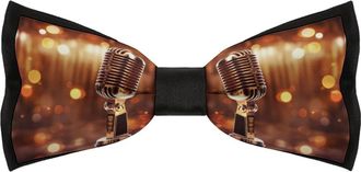Generic Gold Metal Microphone Musical Note Bow Ties for Men Adjustable Pre-Tied Fun Pattern Bowties for Wedding Party