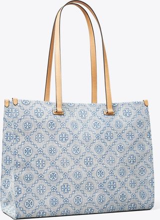 Tory Burch Womens T Monogram Denim Tote, One Size