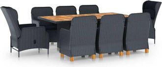 vidaXL Set Comedor Jard&iacute;n 9 Piezas Cojines Rat&aacute;n Sint&eacute;tico Gris Oscuro Vidaxl