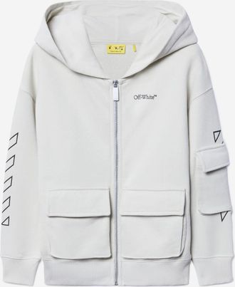 Off-white Boys Bookish Diag Zip Up Hoodie in Grey - Size 4Y