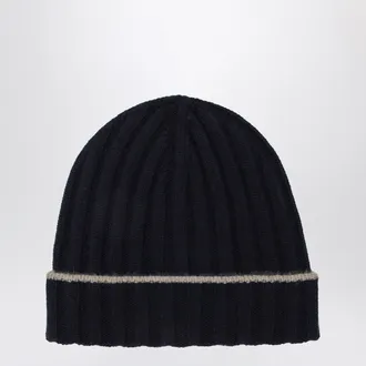Brunello Cucinelli Ribbed cashmere beanie in navy blue