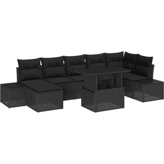 vidaXL Conjunto De Sof&aacute; De Jard&iacute;n 8 Pcs Negro Polirat&aacute;n