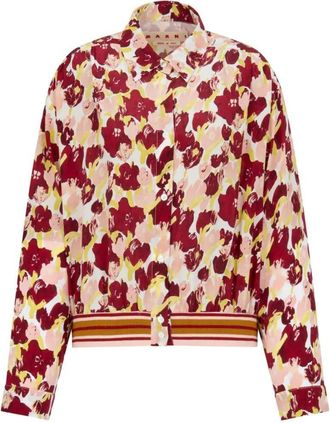 Marni bloemen gestreept zijden overhemd