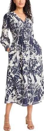Maggy London Long Sleeve V-Neck Midi Dress