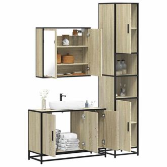 Berkfield Home 3 Piece Bathroom Furniture Set Sonoma Oak Engineered Wood in Brown