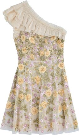 Needle & Thread Florine One-shoulder Embroidered Tulle Mini Dress - Cream - 14 (UK14 / L)