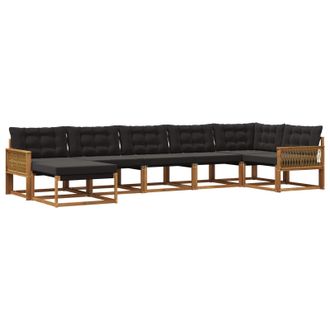 vidaXL Conjunto De Sof&aacute;s De Exterior Con Coj&iacute;n 7 Pcs Natural Y Negro Vidaxl