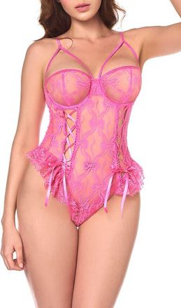 Mapal&eacute; Bow Ruffle Underwire Teddy in Pink at Nordstrom, Size Small