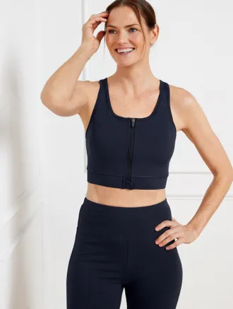 Talbots Zip Front Sports Bra - Blue - Medium Talbots