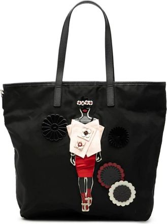 Prada Pre-owned Tote Bags, female, Black, Size: ONE SIZE Pre-owned Appliqu&eacute;d Tote Bag