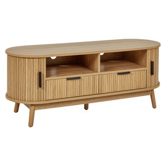 Beliani Beliani - Mueble Tv 2 Cajones Con 2 Puertas Correderas 2 Estantes Mdf Patas De Madera Maciza Madera Clara Selah