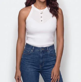 Elie Tahari Jylian Halter Neck Knit Top In Sky White