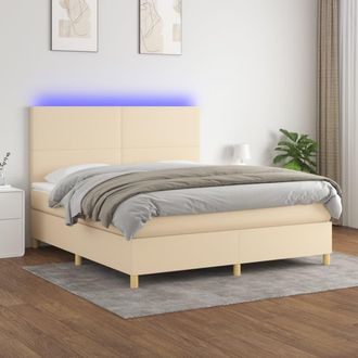 vidaXL Vidaxl - Cama Box Spring Colch&oacute;n Y Luces Led Tela Crema 160x200 Cm