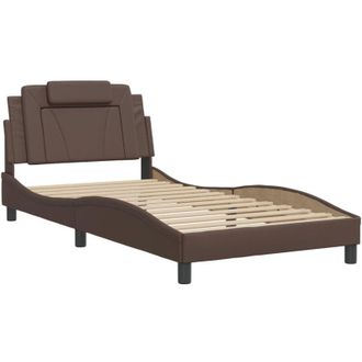 vidaXL Vidaxl - Estructura Cama Con Luces Led Cuero Sint&eacute;tico Marr&oacute;n 100x200 Cm