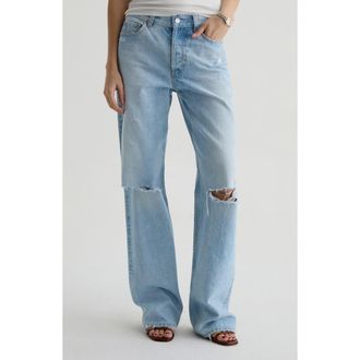 AG - Adriano Goldschmied Billie Ripped Straight Leg Jeans in Soft Focus Destructed at Nordstrom, Size 33