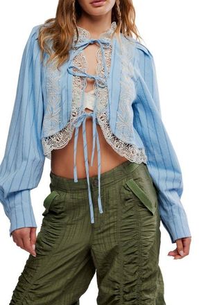 Free People Bali Jude Embroidered Lace Top in Chambray at Nordstrom, Size X-Small