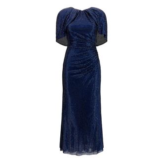 Self Portrait Abito Midi con Maniche a Mantella e Cristalli - - Dresses - Donna - Blu - S