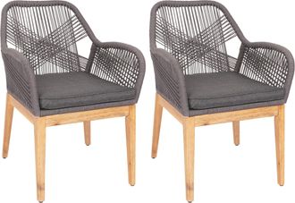 Hhg Hhg - Nunca Usado] Lote De 2 Sillas De Jard&iacute;n 678b, Sill&oacute;n De Exterior, Mimbre Resistente A La Intemperie Madera Acacia, Cojines Gris Antracita