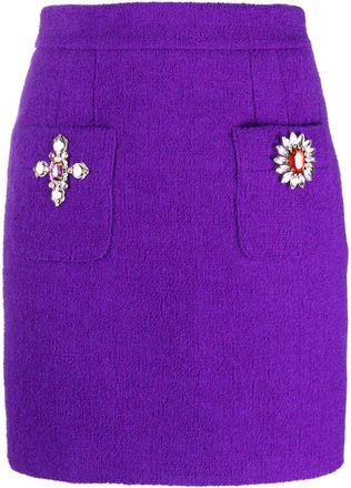 Moschino brooch-embellished high-waisted skirt - women - Polyamide/Wool/Acetate/Silk/Acrylic/Polyester/glass - 44 - Purple