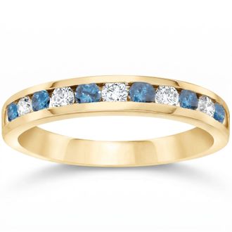 Pompeii3 1/2ct Blue & White Diamond Channel Set Ring 14K Yellow Gold Size Selectable