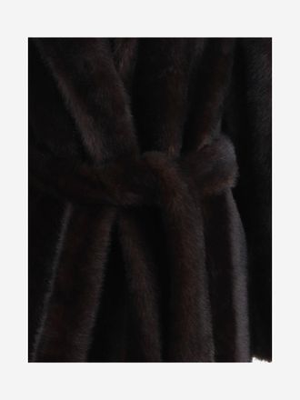 Frankie Shop Womens Faux Fur Belted Coat Dark Brown Polyester