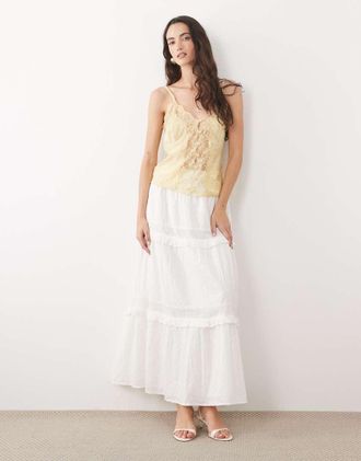 Nobody's Child Lola - Gonna lunga a balze bianca in 100% cotone con dettagli in pizzo in coordinato-Bianco