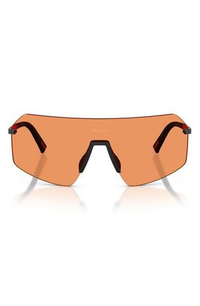 Prada 136mm Shield Sunglasses in Black /Orange at Nordstrom