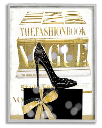 Stupell Industries Fashion Books Stacked Glam Heels Framed Giclee Wall Art By Madeline Blake