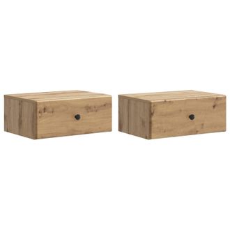 vidaXL Mesita De Noche De Pared Con Caj&oacute;n 2 Pcs Roble Artesanal Vidaxl