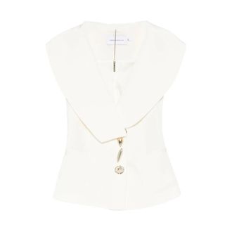 Simona Corsellini Dames, Blouses & Shirts, Beige, Maat: XS Leer