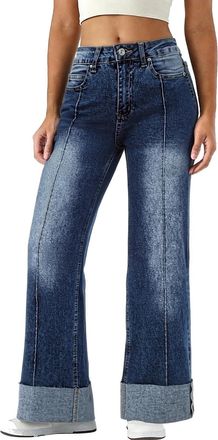 Generic Fashionable Wide Leg Jeans for Women UK High Waisted Baggy Straight Denim Trousers Ladies Clothing Casual Pants Trendy Blue Denim Bottoms Apparel Mix 