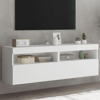 Berkfield Home TV Wall Cabinets with LED Lights 2 pcs White 60x30x40 cm | Size: 60 x 30 x 40 cm