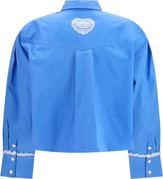 Ganni Womens Cotton Shirt With Lace Details Marina Cotton; Elastane