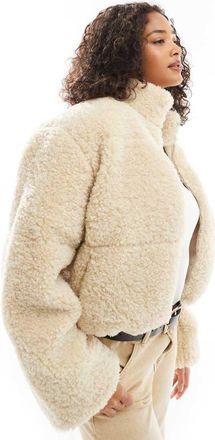 Vero Moda Giacca corta a pannelli in peluche color avena-Neutro