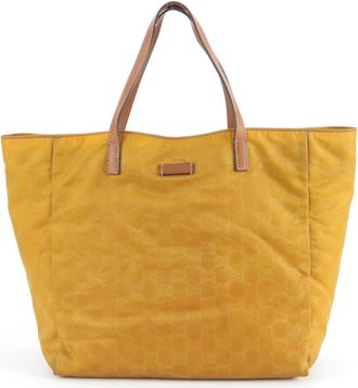 Gucci Yellow Nylon Leather Handbag Tote Bag (Pre-Owned)