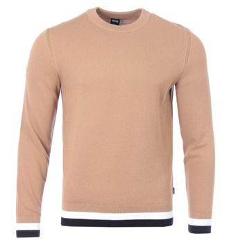 HUGO BOSS Mens Ecaio Structured Cotton Crew Neck Sweater - Beige - Size 2XL