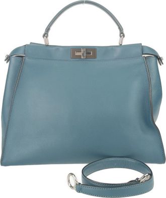 Fendi Peekaboo Blue Leather Handbag Shoulder Bag Tote Bag (Pre-Owned)
