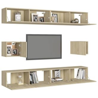 Berkfield Home Practical 6 Piece TV Cabinet Set Sonoma Oak Engineered Wood in Light Oak