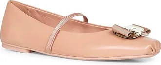Ferragamo Womens New Vara Plate Ballet Flats Nude Nappa Leather Furs & Skins - Lamb Skin Ballerina Shoes