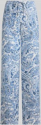 Lauren Ralph Lauren Weite Hose aus reinem Leinen mit Allover-Muster in Hellblau Melange, Gr&ouml;&szlig;e XS