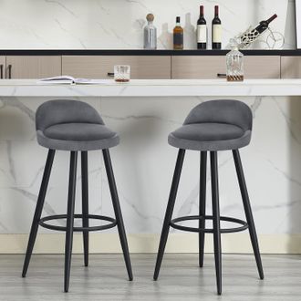 Woltu Woltu 2x Taburete De Bar, Silla De Cocina, Respaldo Alto Con Reposapi&eacute;s, Terciopelo Y Metal, Gris Oscuro