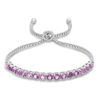 MAX + STONE 925 Sterling Silver Round Gemstone Bolo Adjustable Bracelet