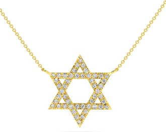 Pompeii3 1Ct TW Diamond Jewish Star Pendant 14k Gold Lab Grown Necklace 1 Tall