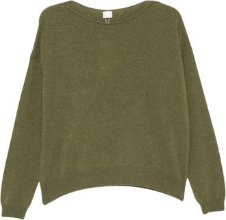 C.T. Plage Ronde Trui met Lange Mouwen - Dames - Ronde hals truien - Groen - M - Leer - Truien & Vesten