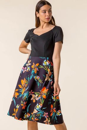 Roman Tropical Print Fit & Flare Dress